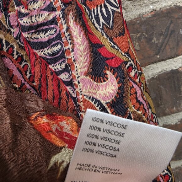 Free People Size Small Brown Red Fall Paisley Floral Peasant Blouse - Picture 5 of 7